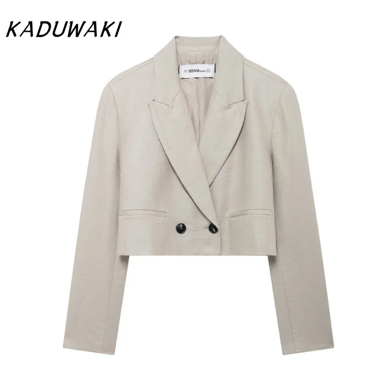 KADUWAK Blazer lengan panjang, setelan jas pendek Linen lengan panjang dengan kerah sederhana, setelan jas gaya uang tua modis dengan sabuk ✿ ✿ م م