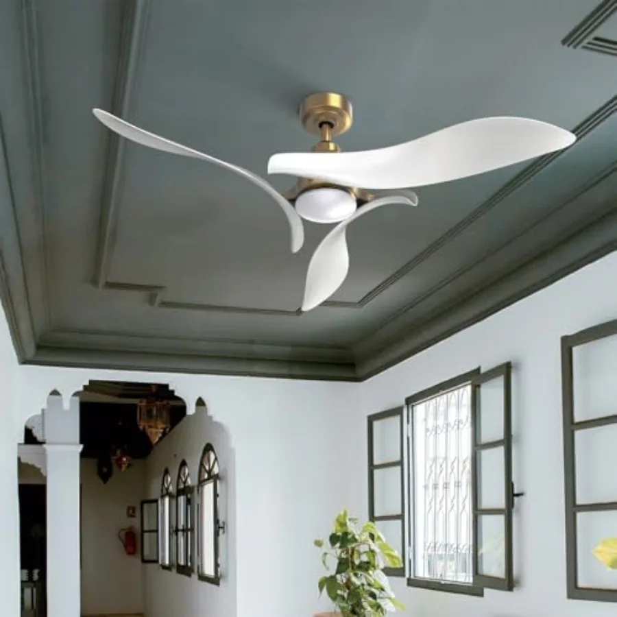 Gyro ceiling fans with lights and remote for bedroom: 54-inch modern design, sculpted blades, reversible ultra quiet DC motor,