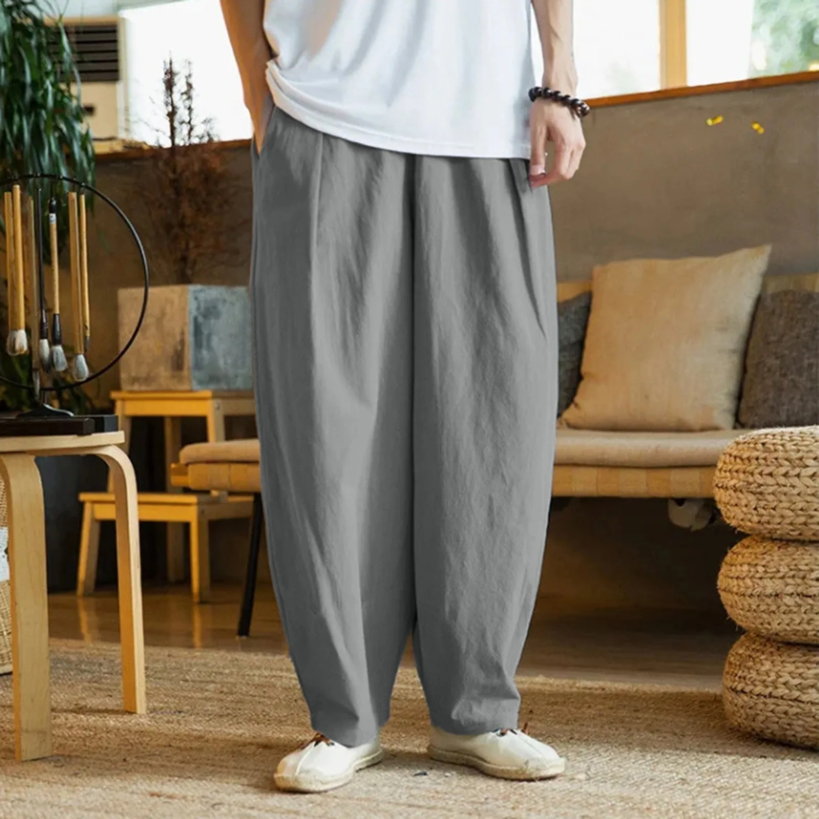 

Men's Tai Chi Pants Chinese Style Autumn/winter Martial Arts Practice Loose-fit Bloomers Cotton Linen Kung Fu Long Trousers