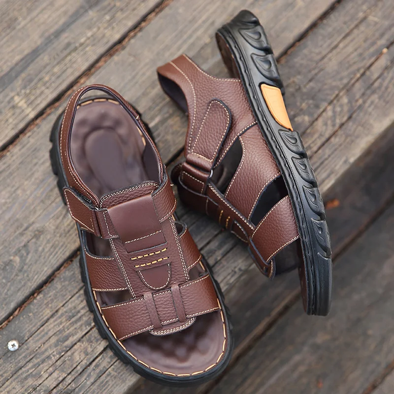 2023 Genuine Leather Men Sandals Male Summer Outdoor Casual Cowhide Beach Shoes Men\'s Slippers zapatos hombre chaussure homme