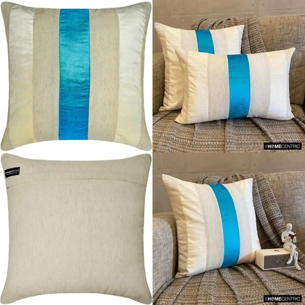 

Blue Velvet & Linen Patchwork Throw Pillow Covers, Set of 2, 16x16 Inches Sofa Decorative Pillowcases