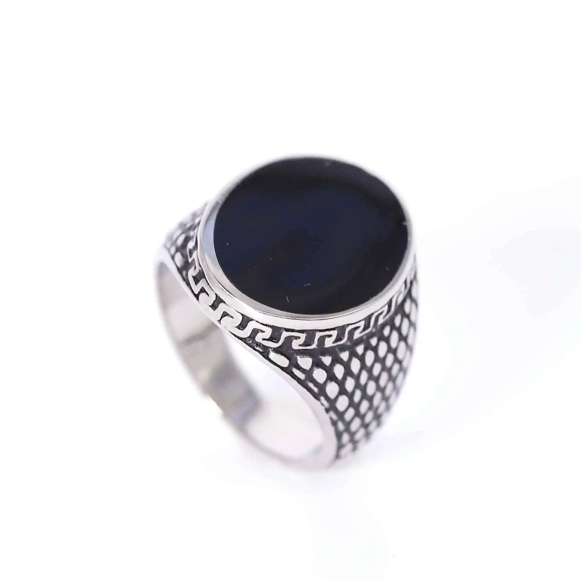 

New Vintage Punk Stainless Black Stone Ring Fashion Oval Shape Black Onyx Enamel Ring Hip Hop Party Jewelry