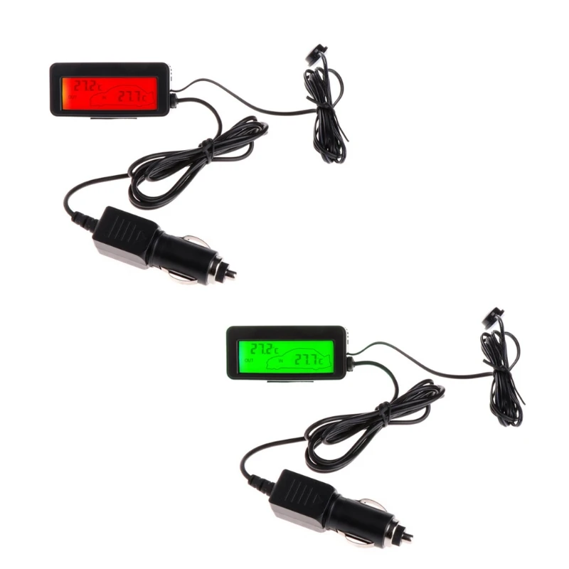 Mini Thermometer 12V Digital Backlight Color LCD Car Inside and Outside Temperature Meter Monitor with 1.5M Cable Sensor