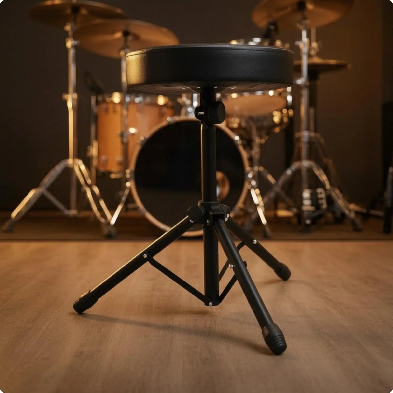 Heavy Duty Drum Seat for Percussion with Anti Slip Legs Adjustable Post PU Leather Padded Top for Studio Home