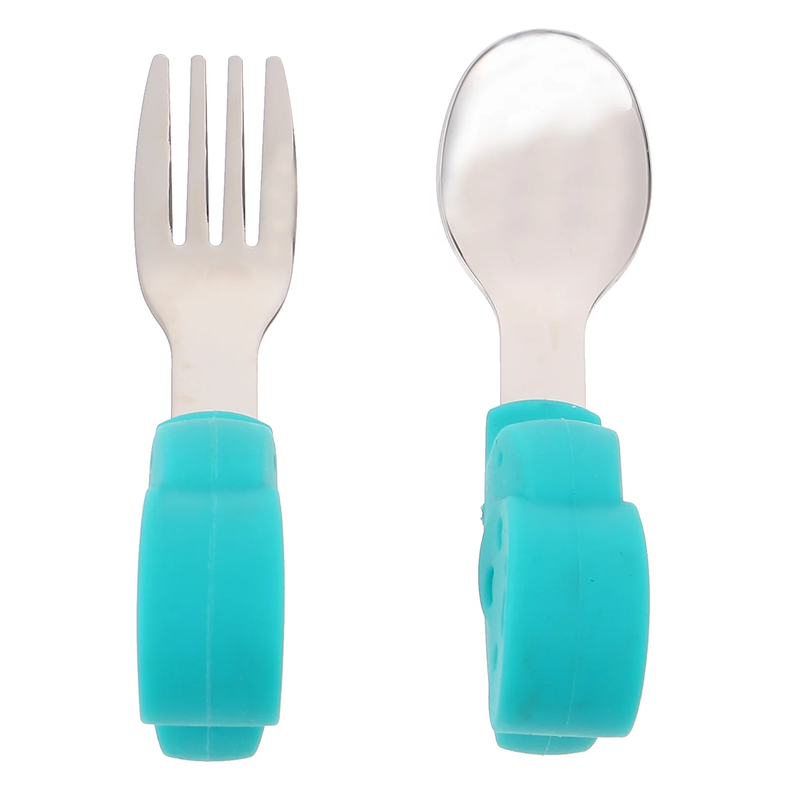 

Silicone Baby Spoons Forks Kids Training Tableware Heat Resistant Stainless Steel Eating Utensils Learning Tools