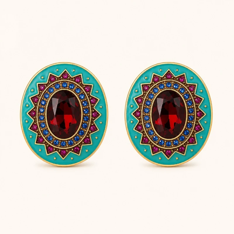 Vintage Elegant Rhinestone Crystal Earrings for Women Luxury Inlaid Stud Earrings Fashion Party Jewelry Gift