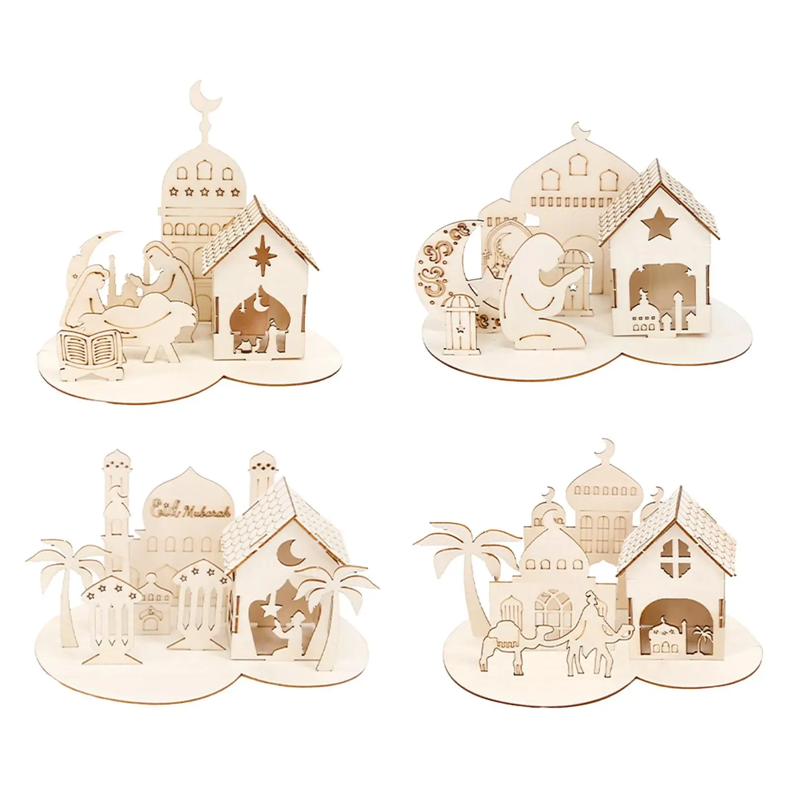 Eid Mubarak Wooden Ornament 3D Castle Puzzle for Desktop Bookshelf Home Room