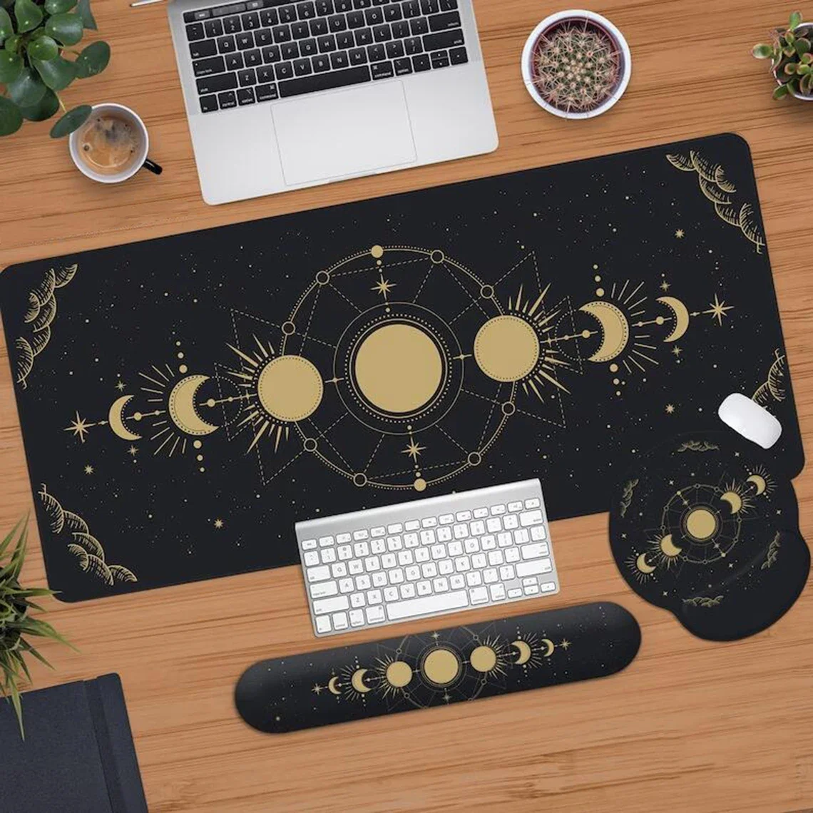 Keyboard XXL Deskpad Long Mouse Pad Non-Slip Moon Desk Mat Large Mousepad Xxl Celestial Black Gold Space Soft Astrology Deskmat