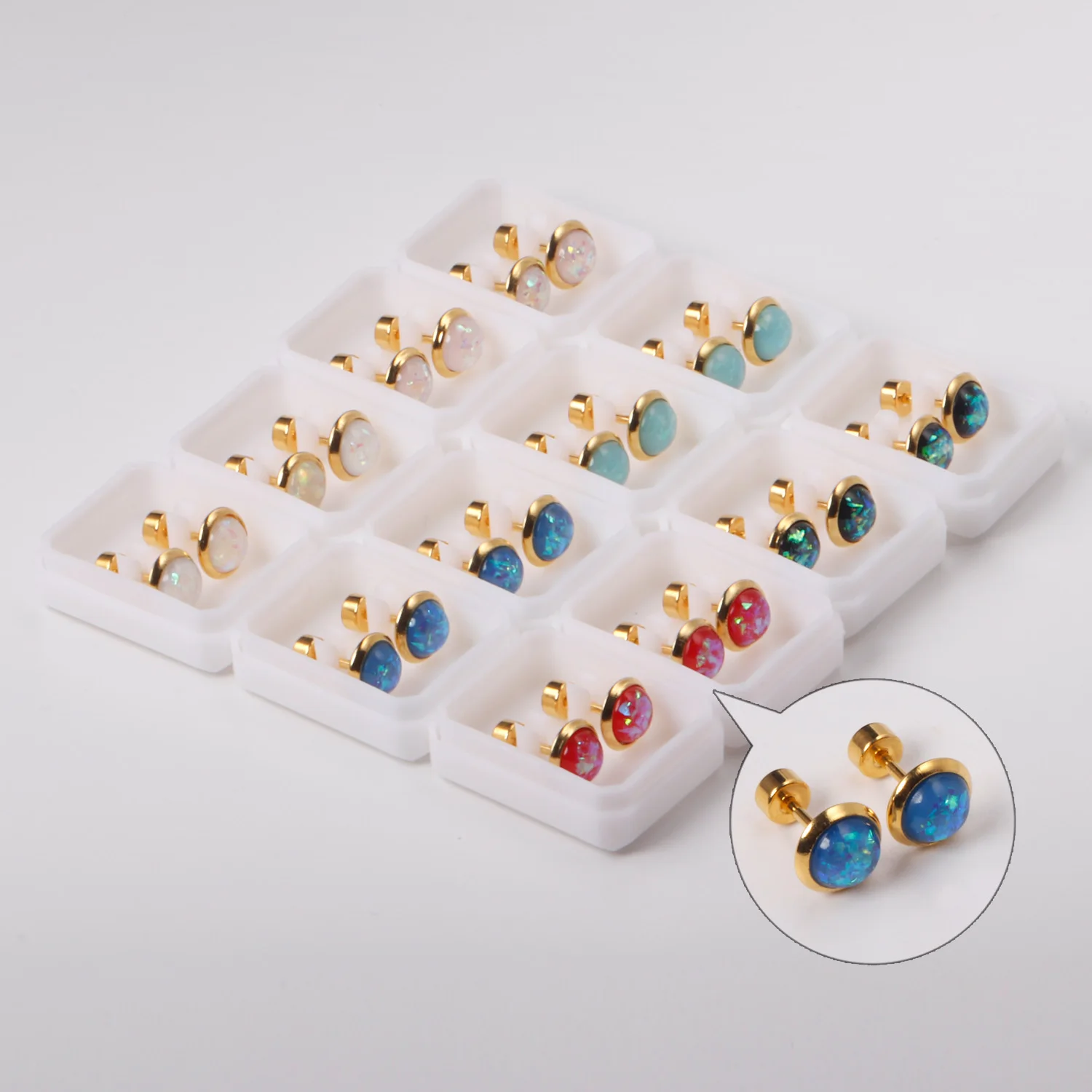 12 Pairs Set Cute round Mixed Rhinestone Screwback Stud Earrings Stainless Steel Deluxe Light Luxury Jewelry for Women
