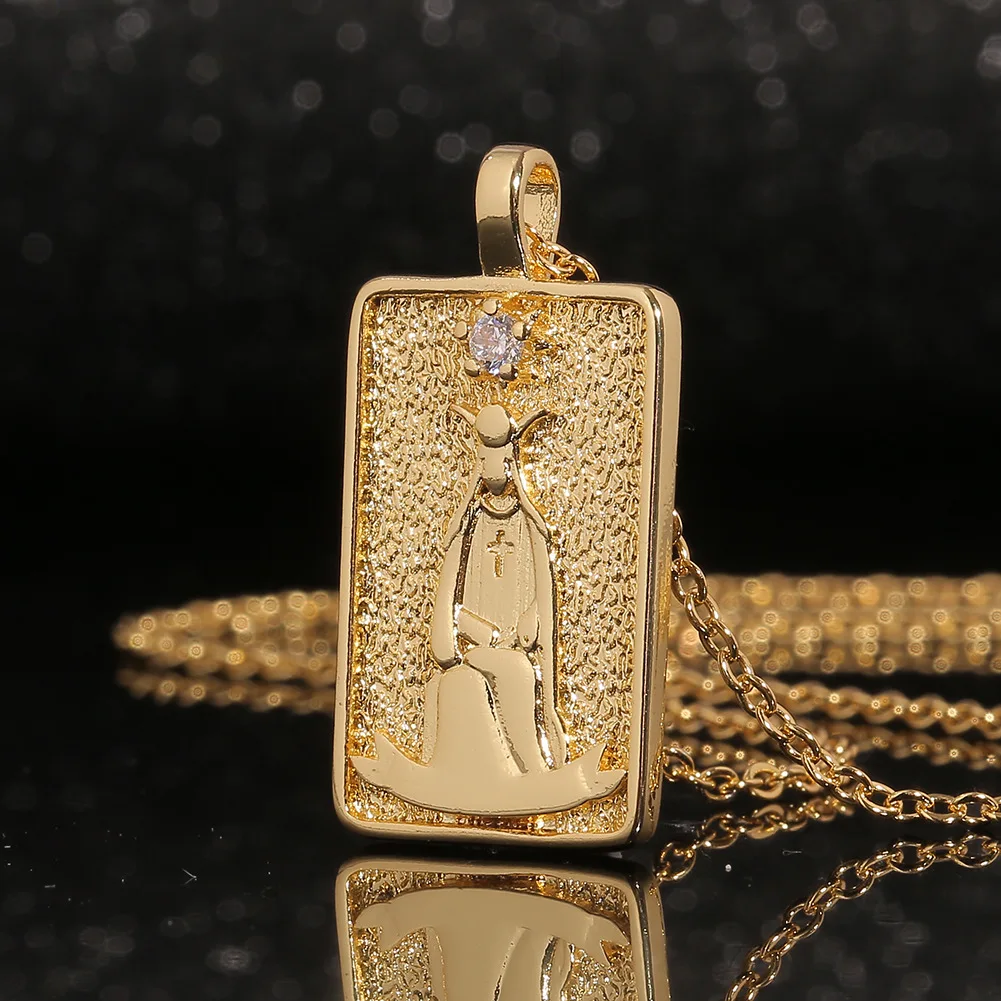 22 Style Classic Tarot Card Pendant Necklace Double Sided Zircon Tarot Necklace Major Arcana Empress Sun Star Sign Women Jewelry