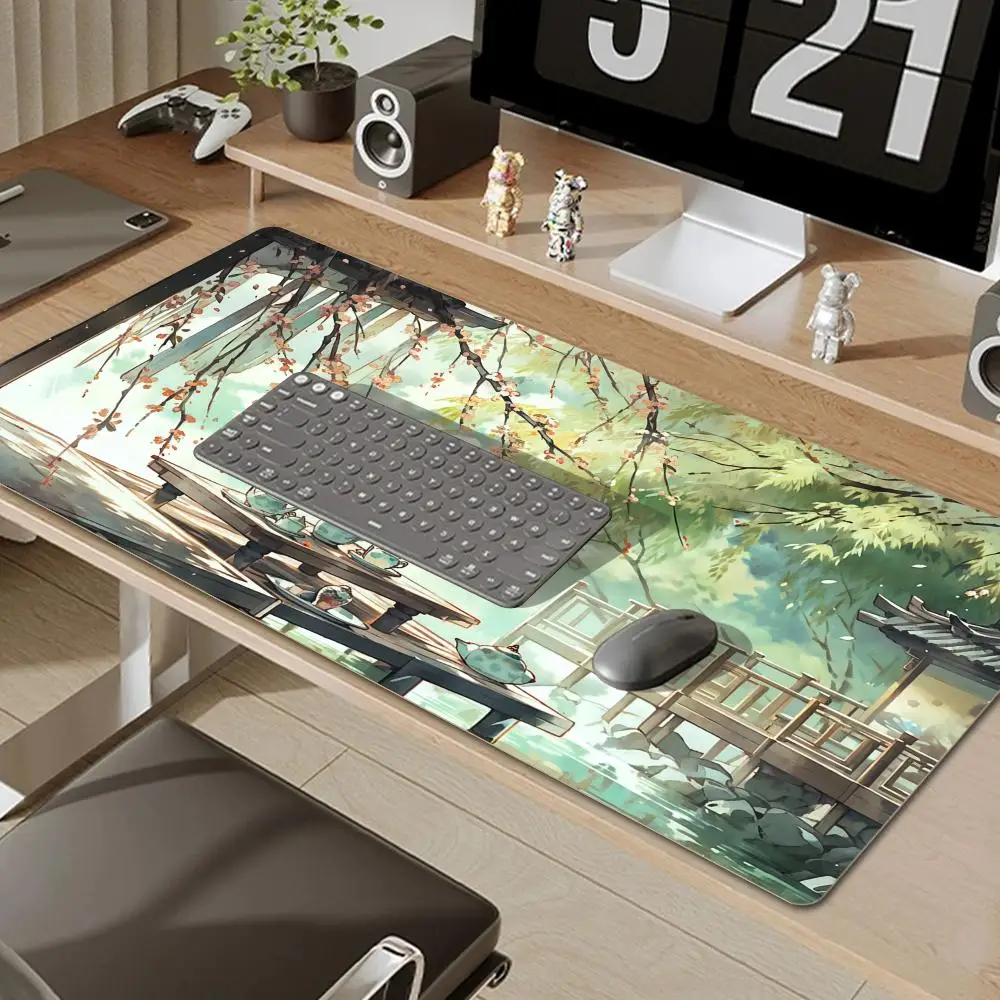 Spring Landscape Mouse Pad Gamer Play Mats Rubber Green Small/Big Mousepad Gaming Chinese Style Deskmat Laptop Keyboard Desk Mat