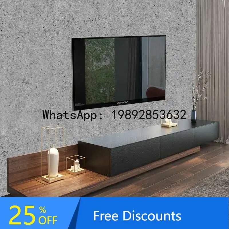 CZ TV Cabinet and Coffee Table Set Black Walnut Color Extendable TV Stand Modern Simple Small Apartment Floor Cabinet