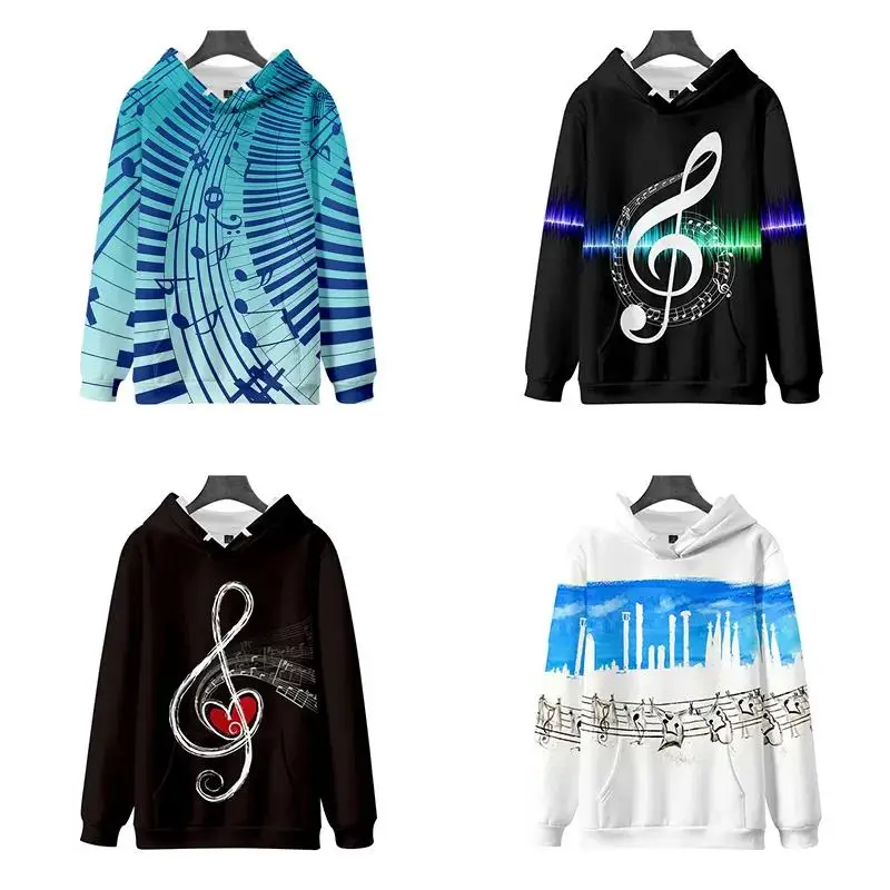 New Fashion Hip Hop Print Music Note 3d Hoodies Pullover Costume Men Women Hoodie Long Sleeve Harajuku 3D Hooded Sweatshirt Tops