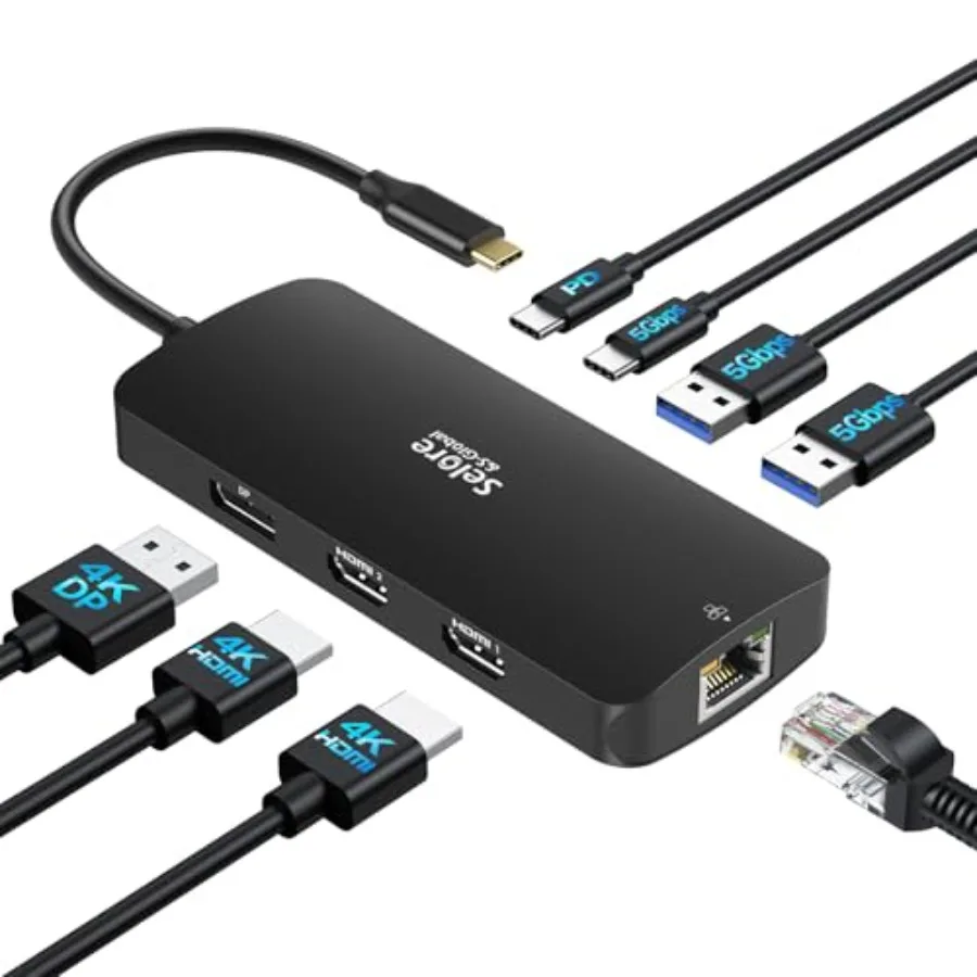

USB C Docking Station for Dual Monitor Setup with 3 Monitors Triple 4K Display Support 2 HDMI Ports DisplayPort 1 Gbps Ethernet