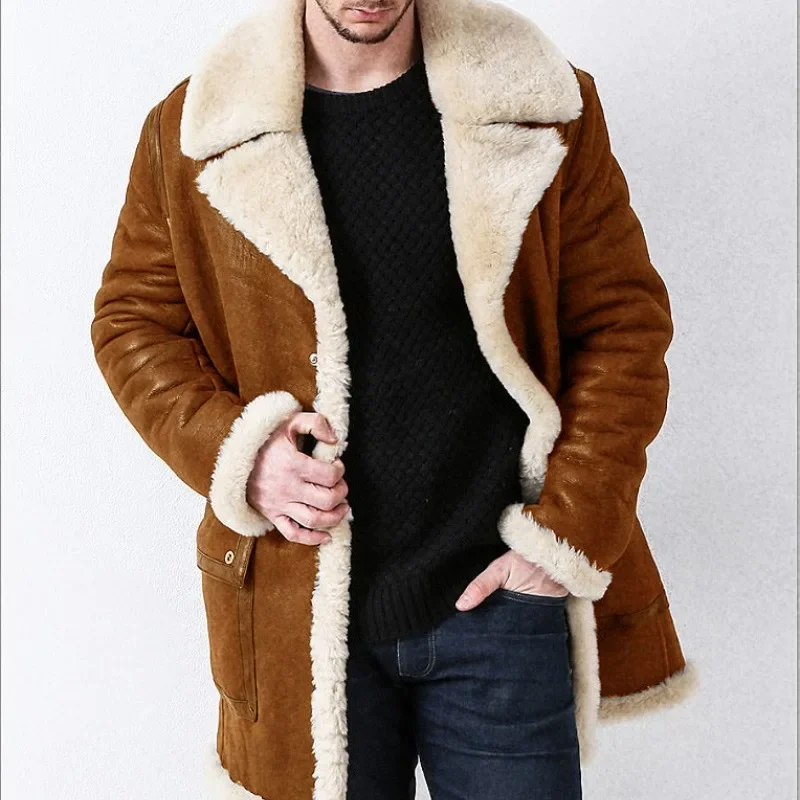 2023 Leather and Fur Integrated Men\'s Jacket Autumn and Winter Thickened Jackes Suede Warm Coat Cotton Jacket