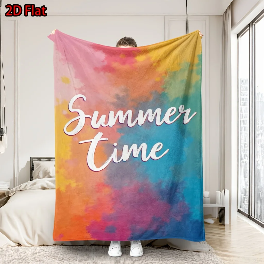 Boho Summer Time Throw Blanket Colorful Abstract Beach Vibes Throw Cozy Microfiber Decorative Bed Decor for Seasonal Home Accent