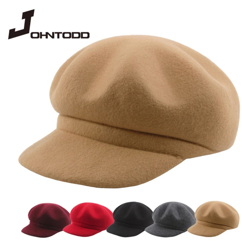 Women's autumn and winter hats solid color octagonal newsboy hats solid color men women casual wool hat beret ladies painter hat