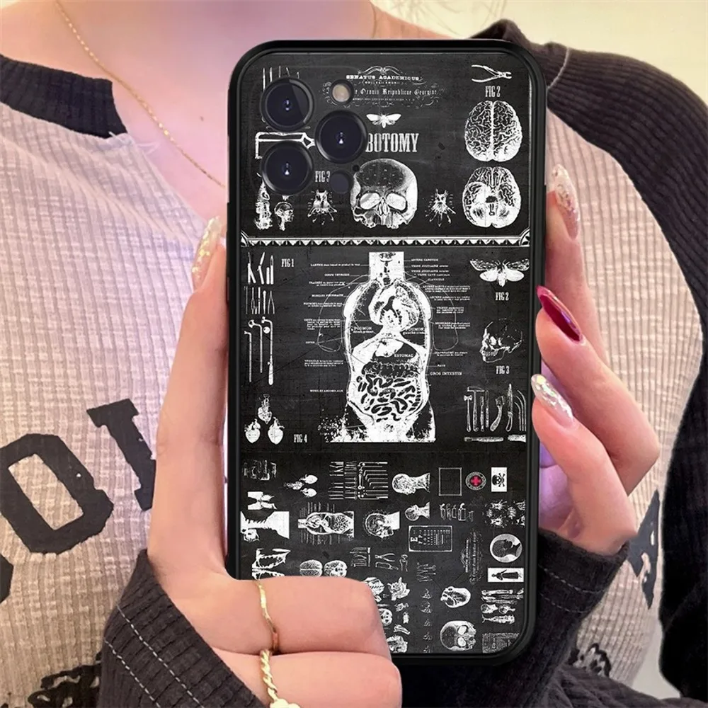 Radiological Human Organs Skeleton Skull Phone Case For IPhone 14 11 12 13 Mini Pro XS Max Cover 6 7 8 Plus X XR SE Funda Shell