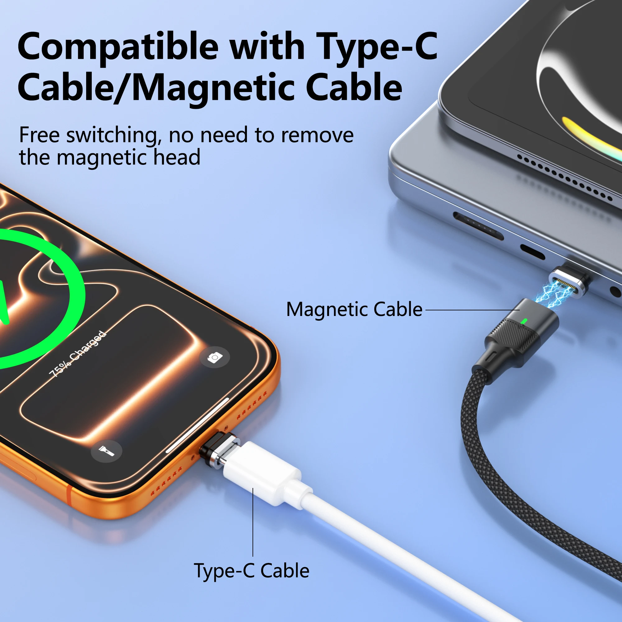 PD 3.1 240W USB C To Type C Magnetic Data Cord Fast Charger USB C Cable Embedded Interface For iPhone 17 Samsung  Charge Cable