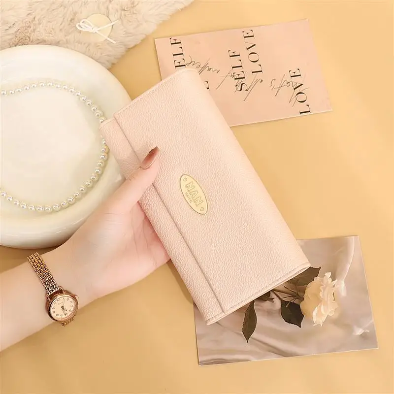 fashionable-long-wallet-ladies-clutch-card-holder-birthday-gift-practical-high-quality-polyester-zipper-closure-pu-lea