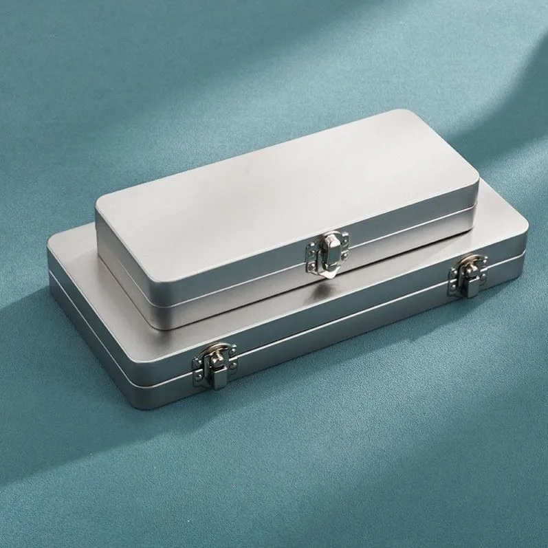 Thickened Metal Box Rectangular Flip Cover Small Lock Buckle Stationery Packaging Box Iron Box Steel Pen Cultural Box