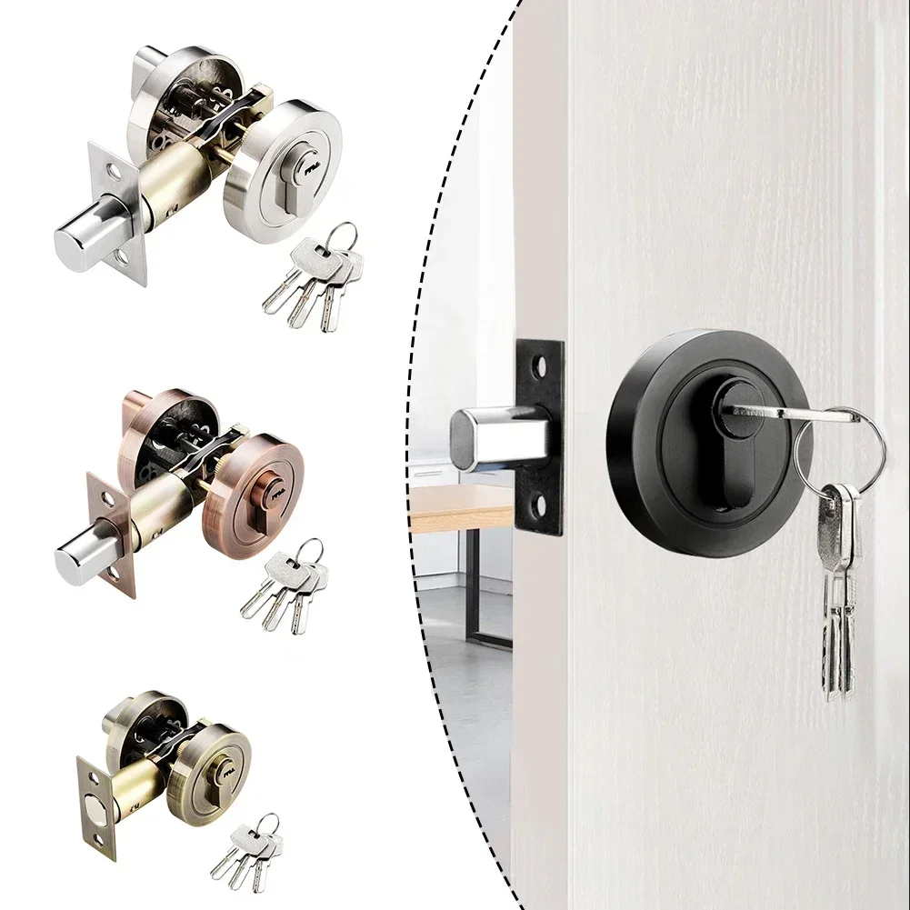 

Invisible Door Lock Double-sided Pull Ring Handle Stainless Steel Rotary Switch With Keys Home Bedroom Room Wooden Door Lock