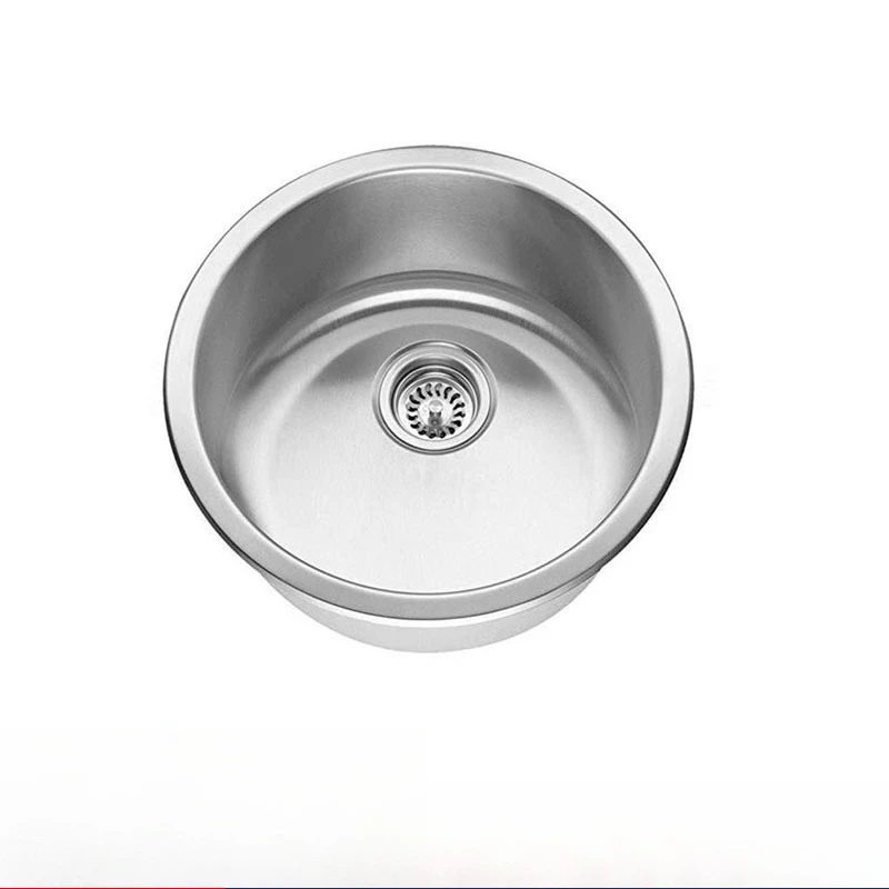 

304 Stainless Steel Round Flat Bottom Small Sink Balcony Bar Mini Single Sink Kitchen Vegetable Basin 300/350/420