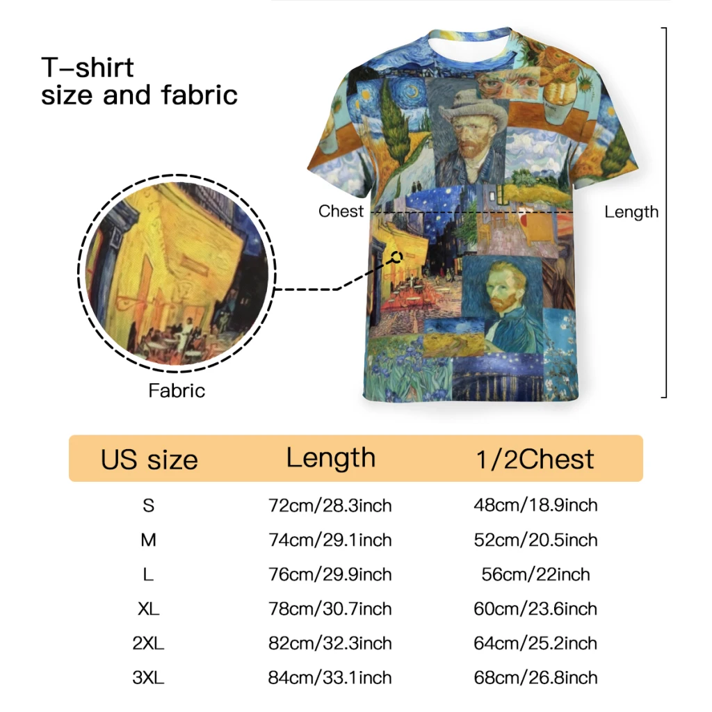 Vincent Van Gogh Paniting, Polyester Print Men T Shirt Outdoor Sports Quick-drying Clothes Casual T-Shirt Street Tees