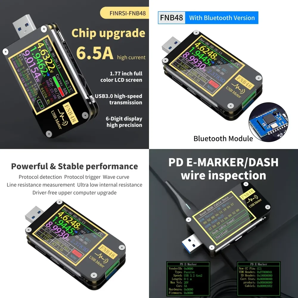 

WAP01 FNB48 PD Trigger Voltmeter Ammeter Current and Voltmeter USB Tester QC4 + PD3.0 2.0 PPS Fast Charging Protocol Capacity