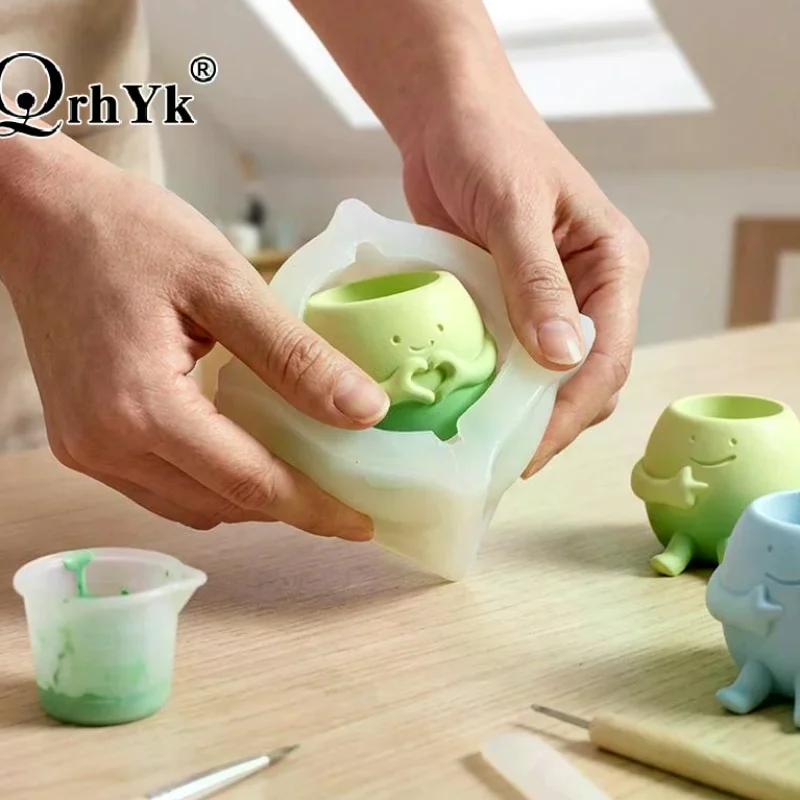 Cute Cartoon Shaped Planter, Candle Cup Resin & Silicone Mold For Crafts Holiday Birthday