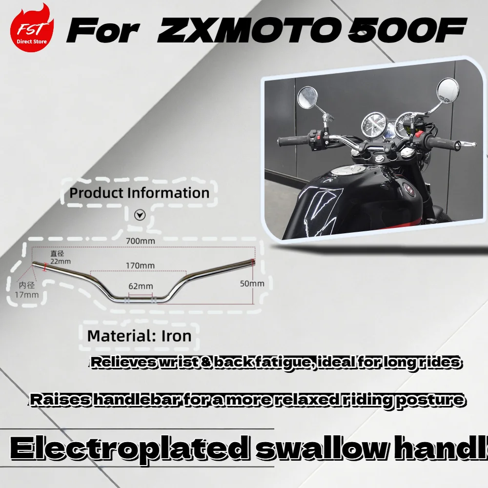 

For ZXMOTO 500F, retro electroplated swallow handlebar, steering head bar, comfortable grip direct fit accessories