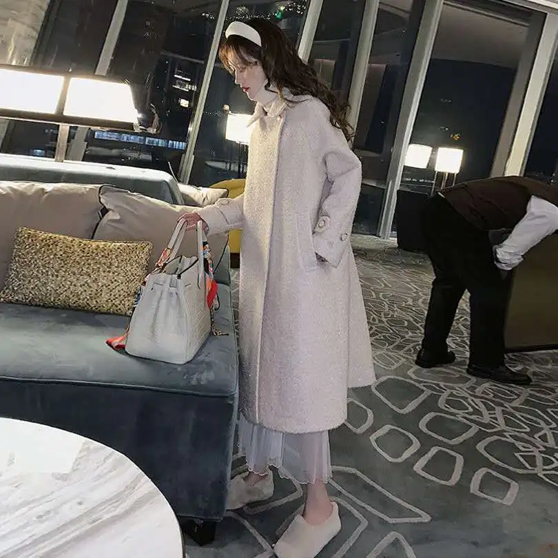 Autumn Winter Thiened Woolen Coat Women's Mid-Length Korean Sle Waist-Cinching High-End Personali Large Coat
