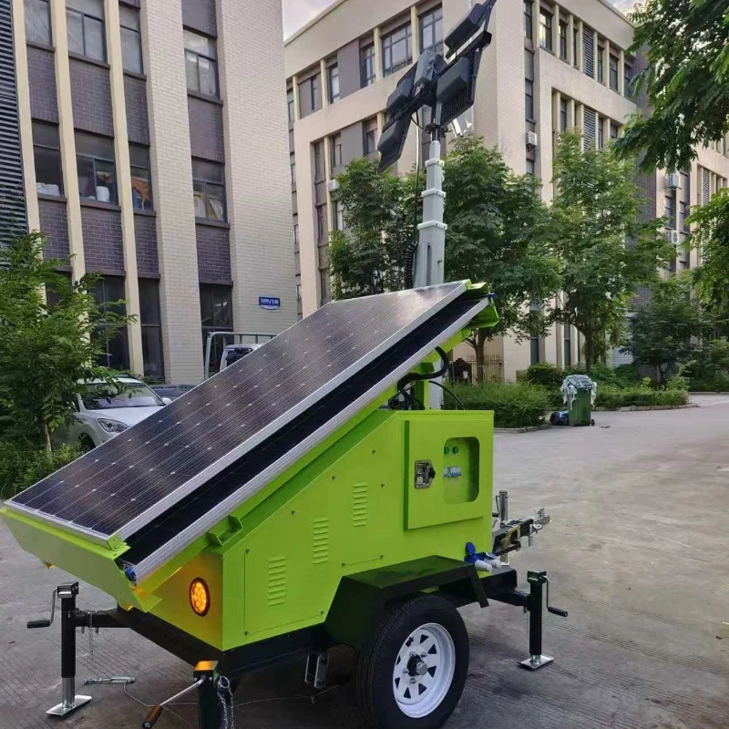 Solar-powered Mobile Light Tower with White Emitting LED Lighting and IP65 Solar Trailer for Remote Mining Work