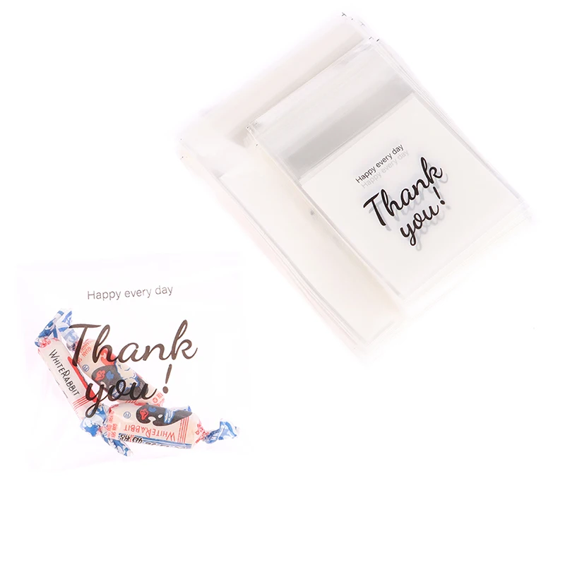 100 Pcs/Pack Thank You Clear Bags Self Adhesive Candy Cookie Bakery Bags Self Adhesive Individual Gift Pastry Bags