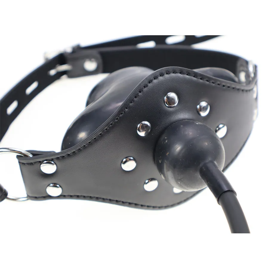 BDSM قفل حزام الرأس ل فراشة اللاتكس نفخ الكمامة عبودية القيود لعب الكبار ألعاب الجنس الفم المكونات الكرة