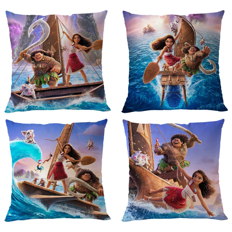 Moana 2 Cartoon Pillowcase Cute Disney Cartoon Printed Cushion Cover 45X45cm Pillowslip Sofa Cushions Kids Bedroom Decorations