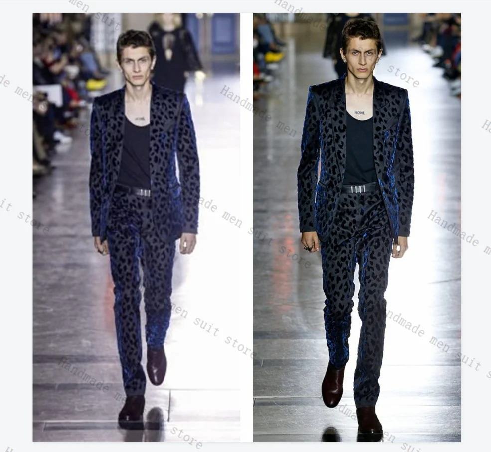 

Catwalk Printed Men Suits 2 Piece Blazer+Pants Wedding Tuxedo Coat Customized Formal Office Business Jacket Trousers