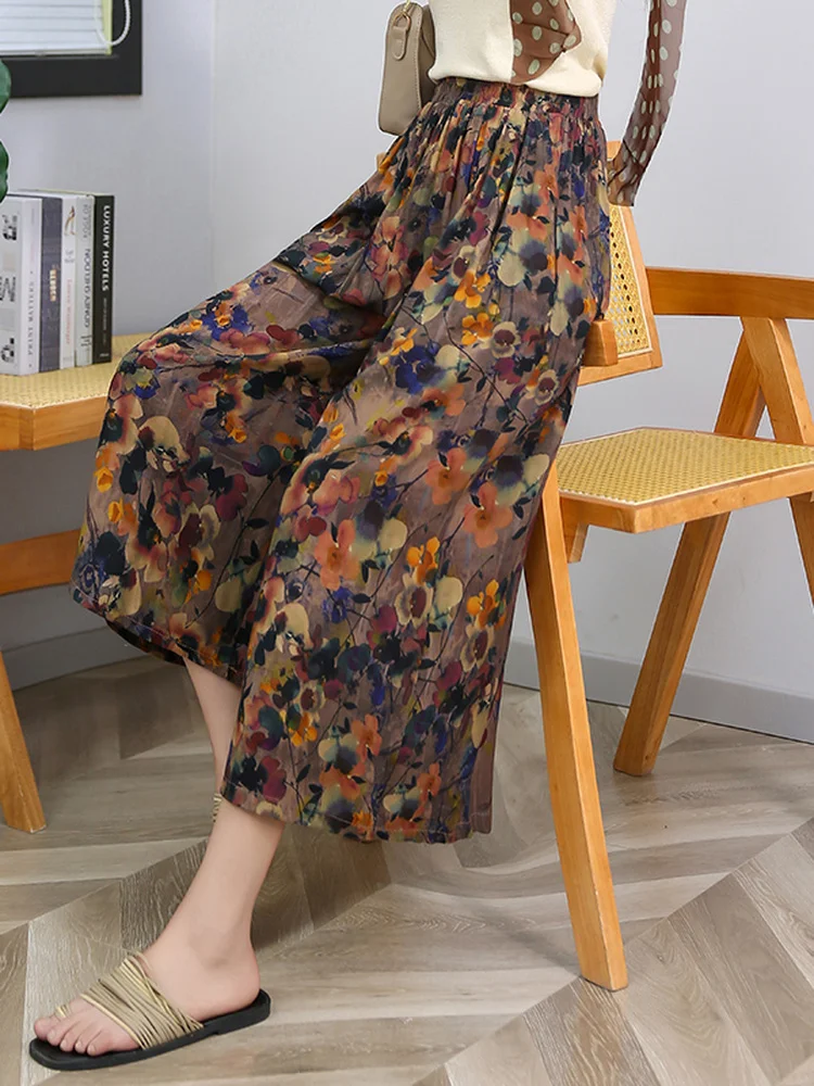 Comfortable Cotton Silk Wide Leg Pants Women's Summer Casual Loose Eighteen Pants Draping Maxi Skirt Pants Versatile Mommy Cl...