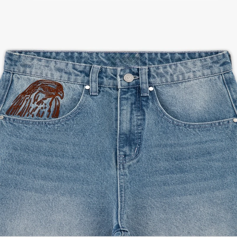 Y2K الجينز المغسول المتعثرة خمر النسر التطريز عالية الخصر مريحة واسعة الساق الجينز الرجال النساء موضة الهيب هوب الشارع الشهير