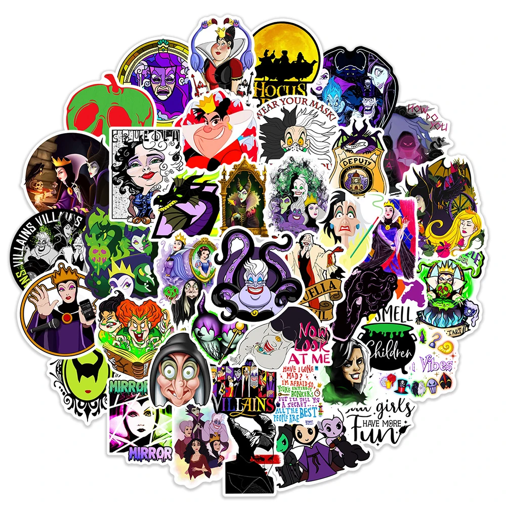 10/30/50 Uds. Pegatinas de la Reina Malvada de Disney, Maleficent, para Laptop, Teléfono, Equipaje, Guitarra, Calcomanías Divertidas de Dibujos Animados, Decoración