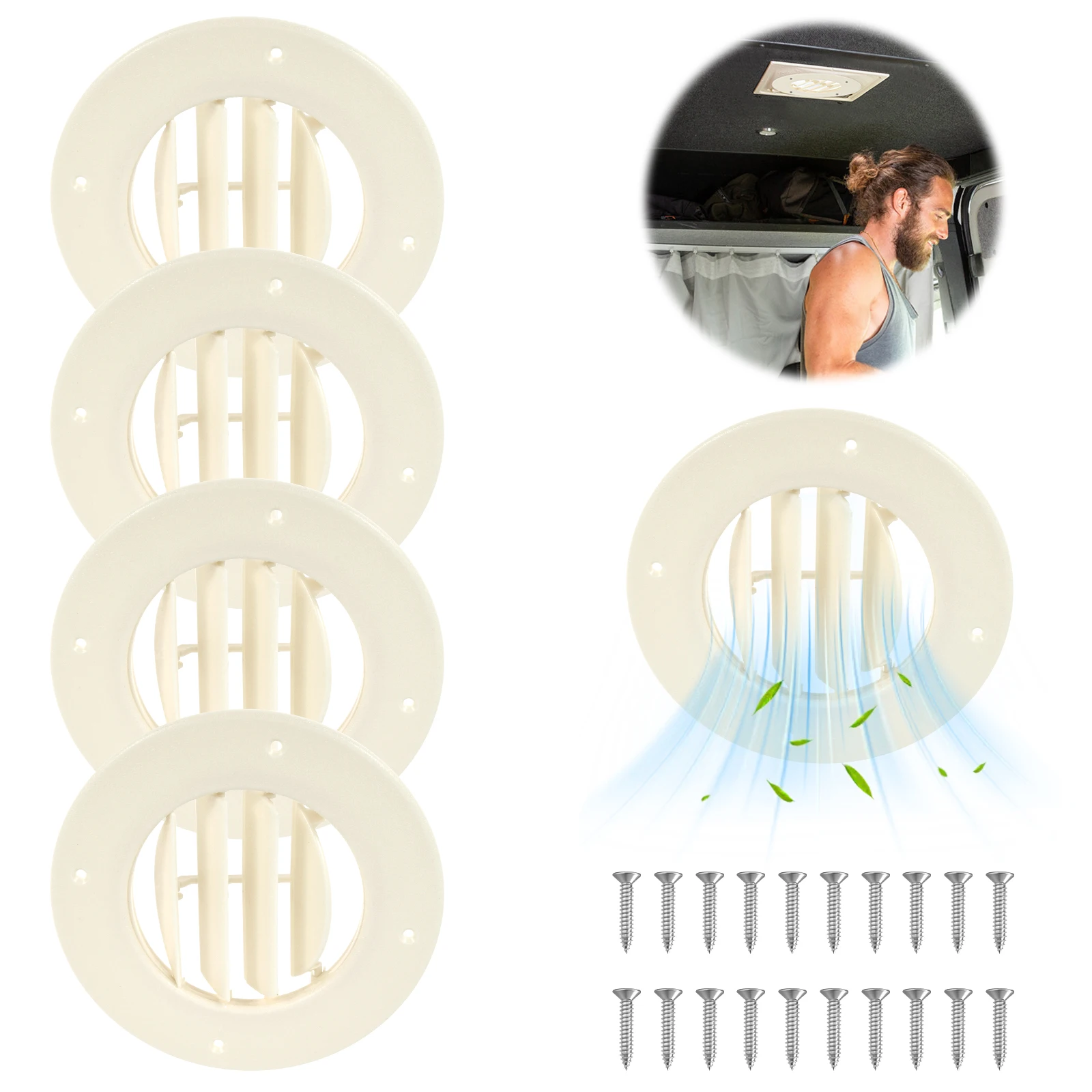 

Комплект из 5 круглых вентиляционных решеток для потолка автодома, 6,5 дюйма, с регулируемыми жалюзи, замена для вентиляционных отверстий кондиционера, подходит для воздуховодов 4-5/8 дюймов и интерьера автодома
