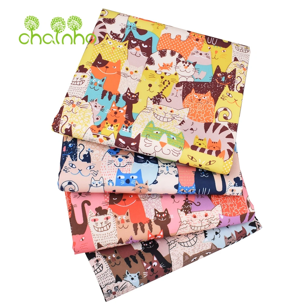 Chainho,Digital Printing Waterproof Fabric,DIY Quilting & Sewing Material, Cartoon Cats Series,For Suitcase,Handbag,Tablecloth