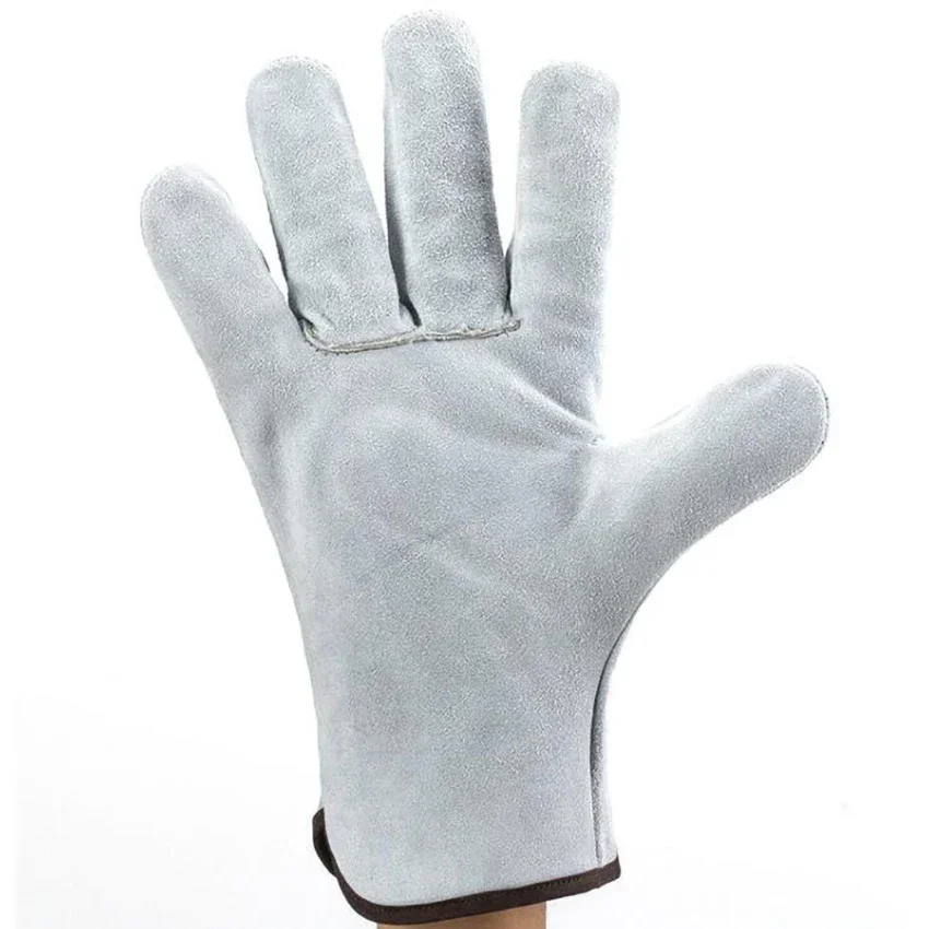 Guantes de trabajo de cuero de vaca, guantes de soldadura TIG duraderos, guantes de protección de manos para soldadura, construcción e Industrial, 1 par