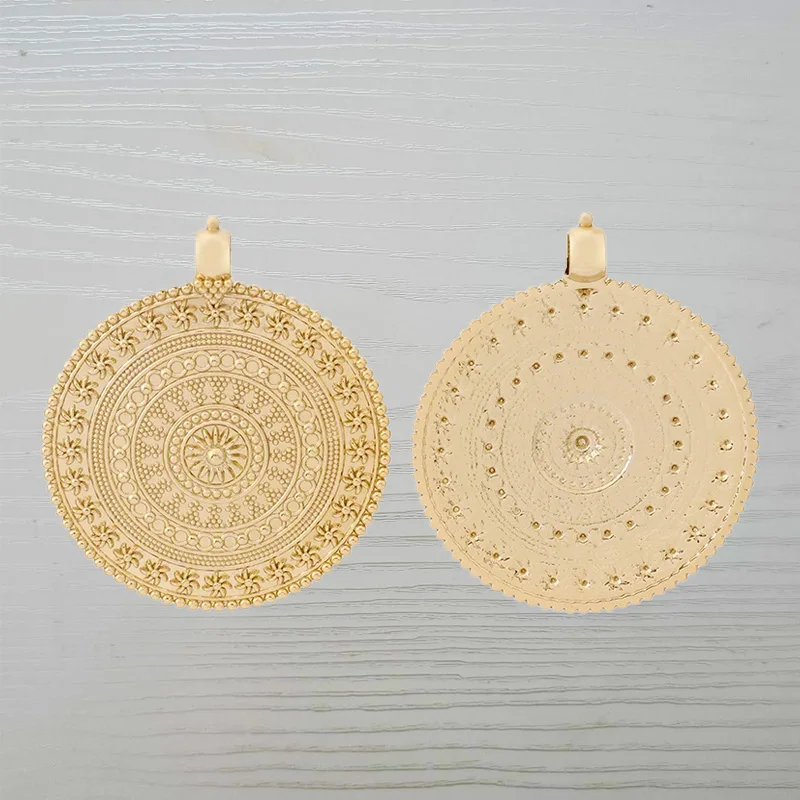 1 x Gold Color Bohemia Large Flower Medallion Round Charms Pendants for DIY Necklace Jewelry Making Finding Accessories 76x65mm