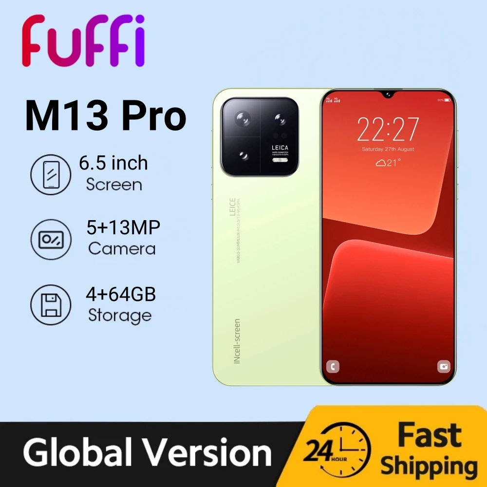 FUFFI-M13 Pro,Cell phone,6.5 inch,4GB RAM,64GB ROM,Smartphone Android,5+13MP,4500mAh,Mobile phones,Dual SIM,Google Play Store