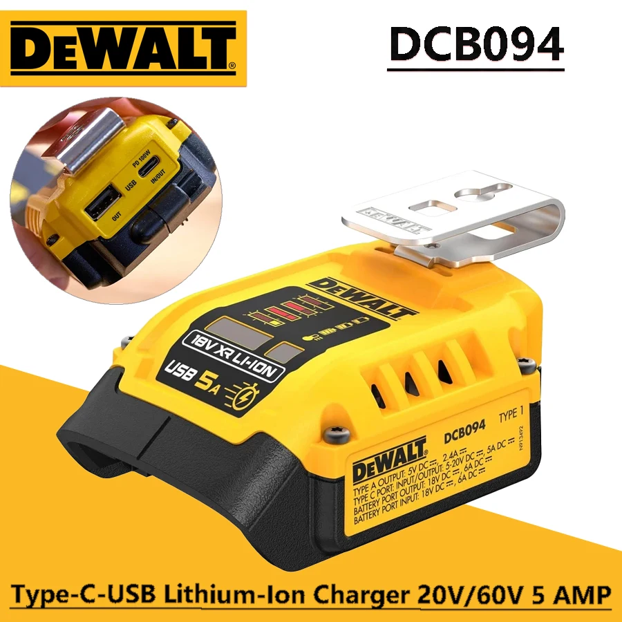 DEWALT DCB094 Battery Charger Lithium-Ion Charger 20V/60V 5 AMP Type-C-USB Charging Converter Multifunctional Adapter