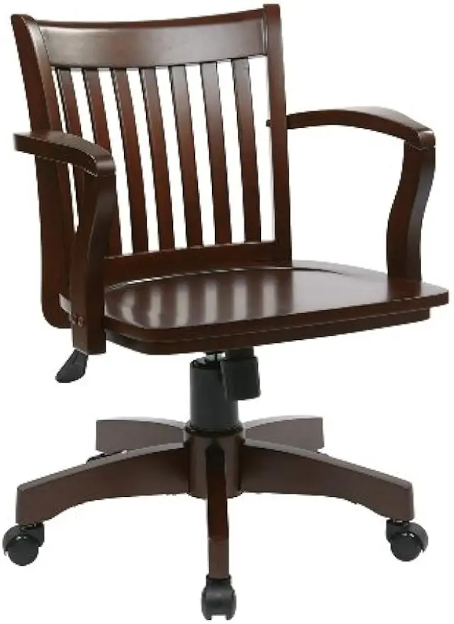 

OSP Home Furnishings Роскошный деревянный письменный стул Banker с регулируемой высотой, фиксирующим наклоном и прочным основанием, эспрессо, Mid-Ba