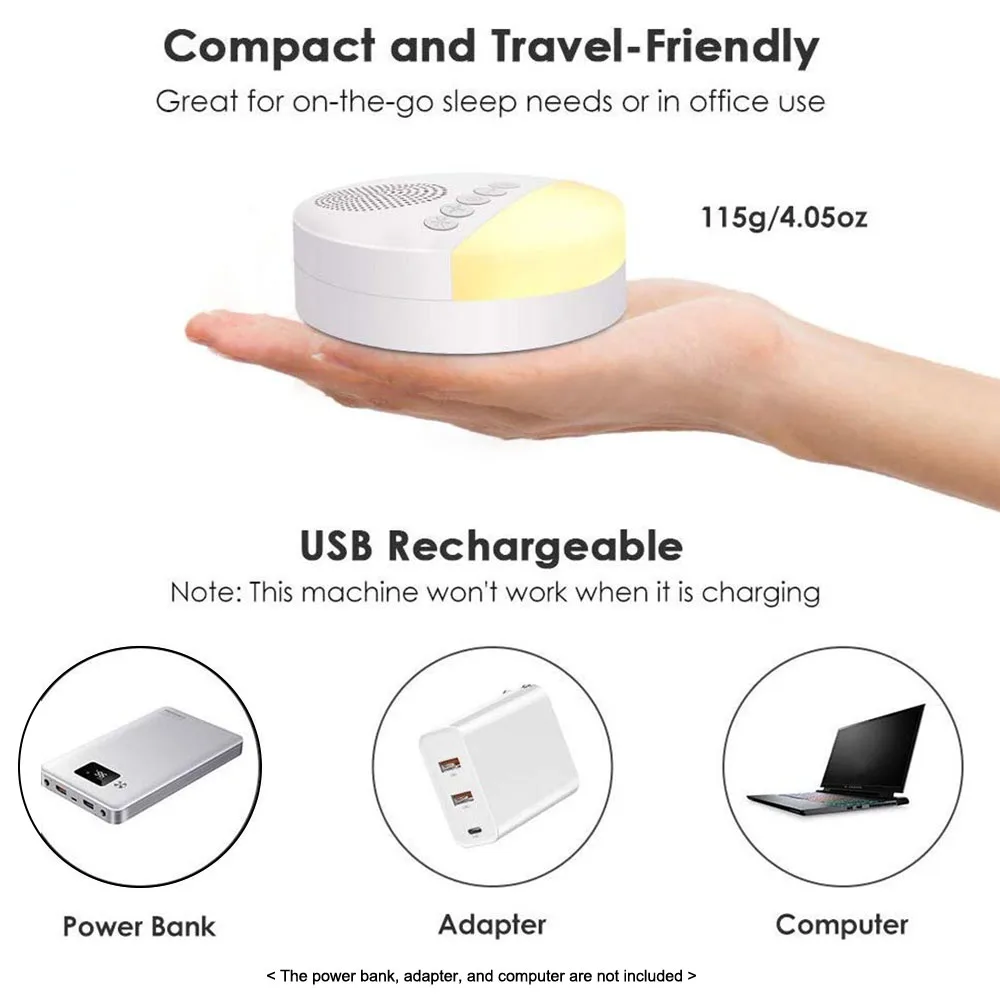 Timed Shutdown Sleep Sound Machine White Noise Machine USB Rechargeable Music Light Sleep Machine 20 Sounds