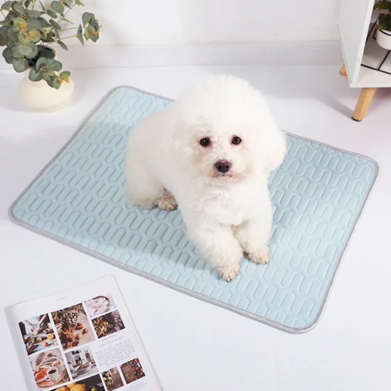 Pet Cooling Mat Dog Cat Sleeping Pad Washable Reusable Cool Ice Silk Moisture-proof Mattress Cushion Small Animal Cold Bed