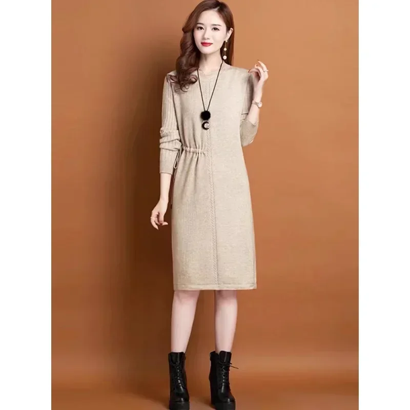 New Fashion Solid Color Dress Women's Autumn/Winter Round Neck Knitted Dress Korean Version Loose Fit Cashmere Sweater Vest